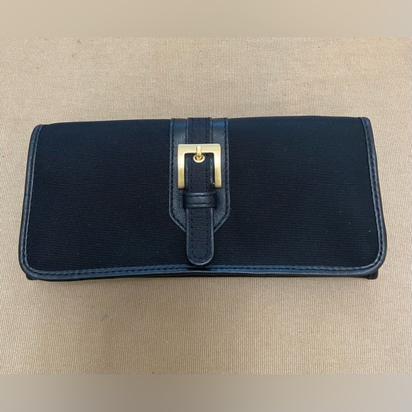 NWOT, Talbots Classic Black Canvas Wallet with Leather Trim & Gold Buckle - Picture 3 of 15